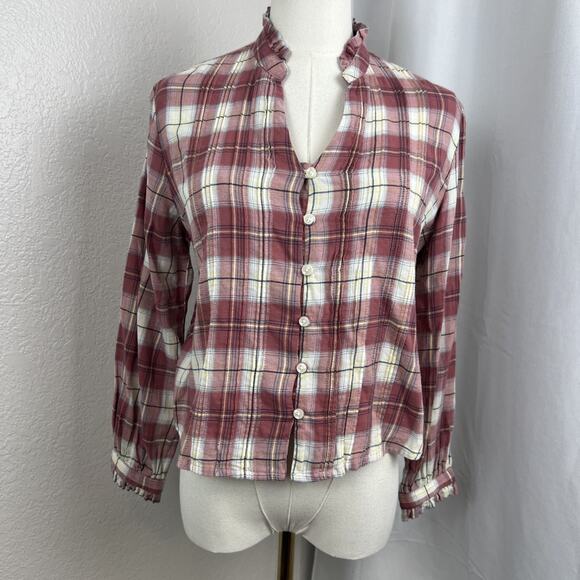 Birds Of Paradise Trovata Top Womens XS Red Plaid Ruffle Cottagecore Prairie - Picture 1 of 11